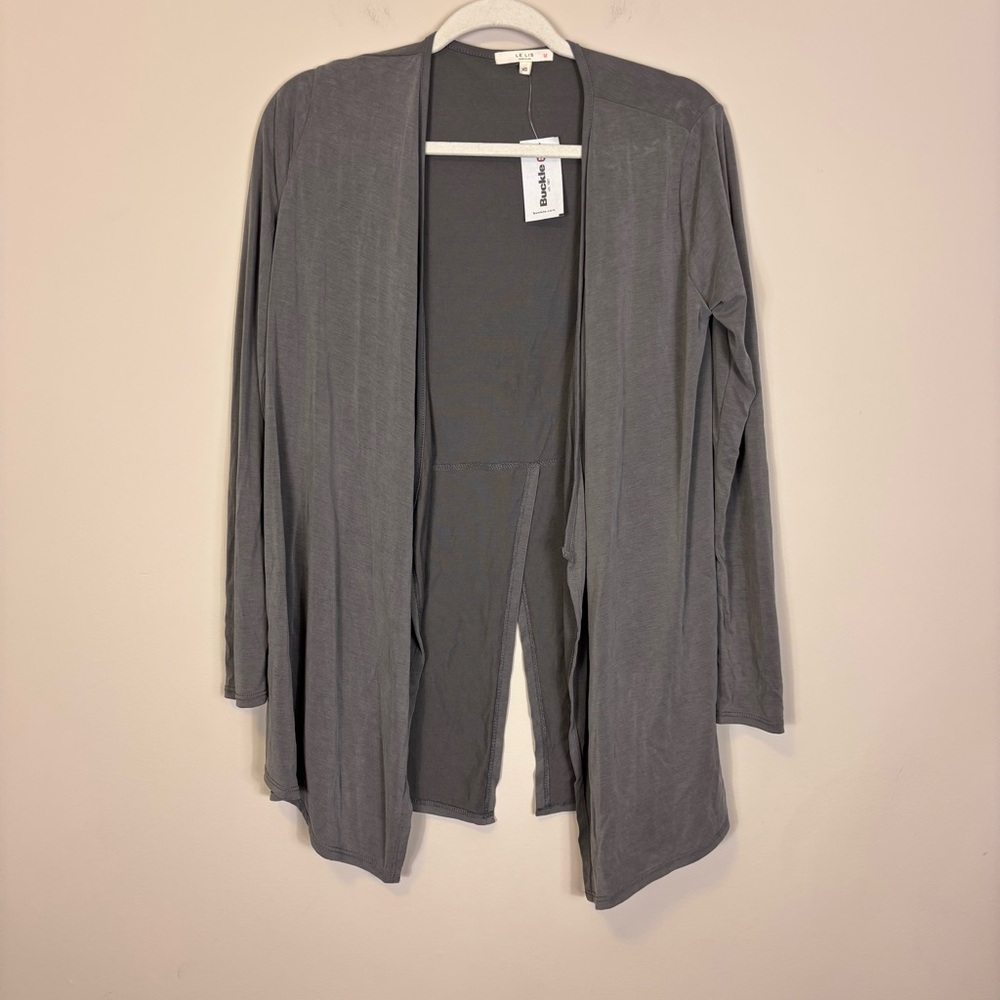 Le Lis Charcoal Grey Slit Back Open Front Cardigan XS